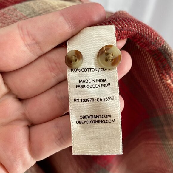 Obey Garnet Peak Red & Tan Thick Flannel Shacket Size XS - Picture 6 of 8